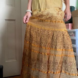 Golden Embroidered Ruffle Skirt